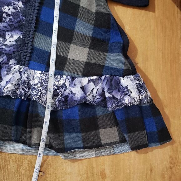 Papillon Small Long Sleeve Blue Lace Check Ruffles Grannycore Dress - Picture 10 of 12